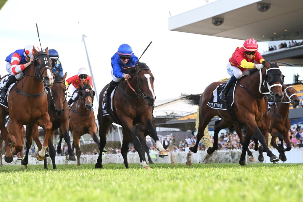 Militarize winning the 2023 Golden Rose Stakes at Rosehill