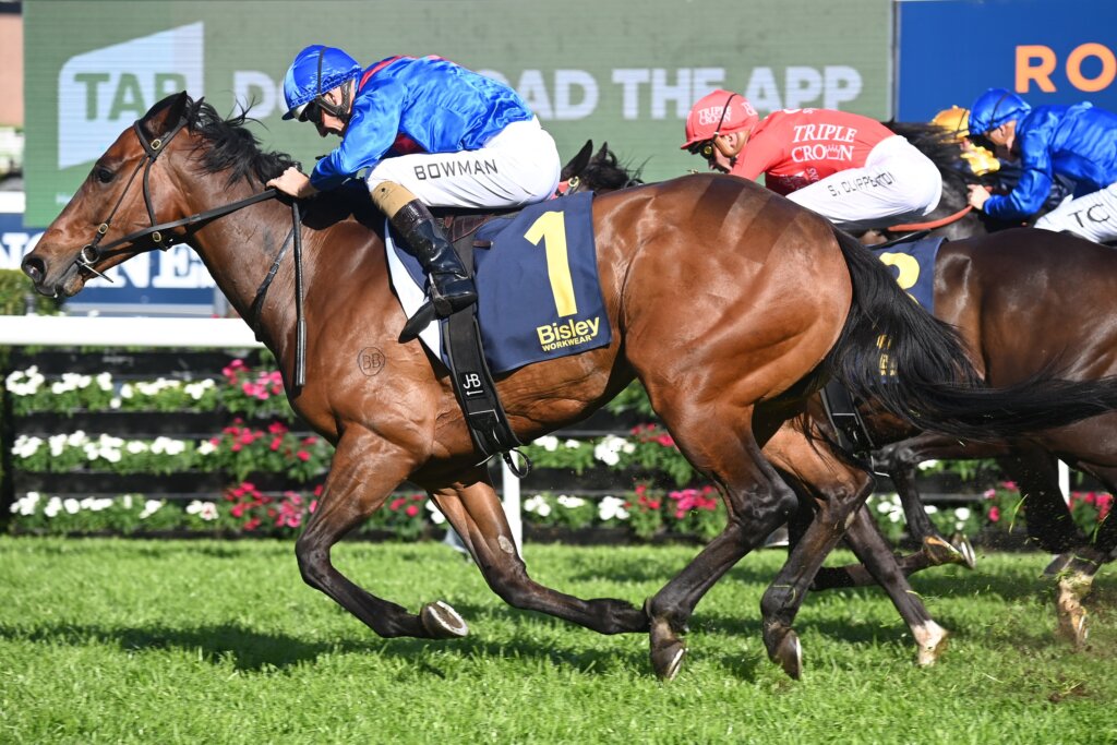 Lost And Running winning the 2022 Premiere Stakes at Randwick in Sydney