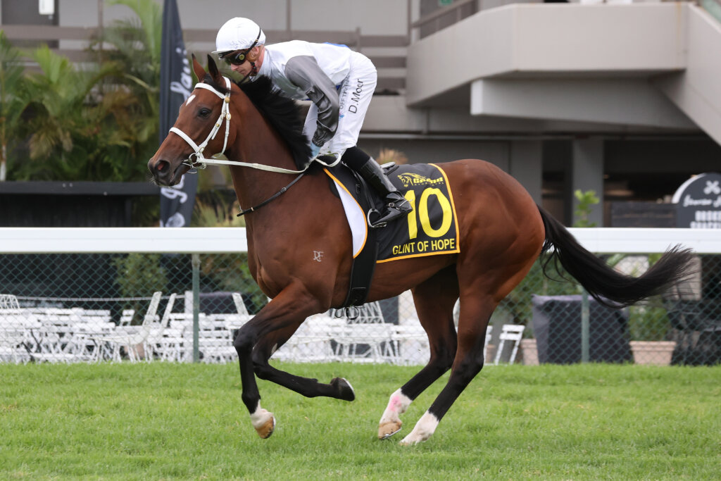 Glint Of Hope winning the 2022 Australasian Oaks at Morphettville 
