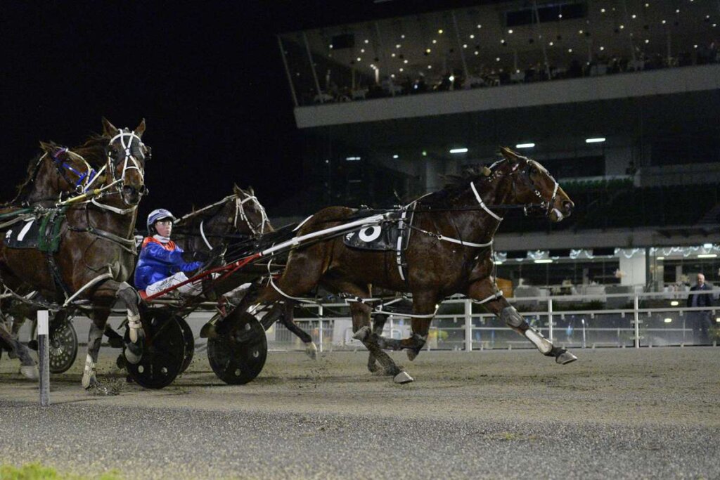 American Me winning the IRT. Your Horse Our Passion Handicap Pace on 4 July 2025. Photo by Race Images NZ.